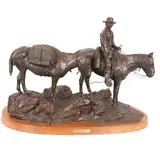 Keith Christie, Untitled, bronze, "A New Land" on wood plinth