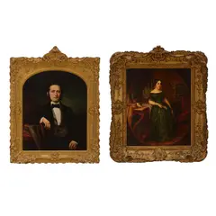 Gold Rush by William S. Jewett, oil on canvas portraits of Mr. and Mrs. William Ralston. Her portrait, offered May 2023