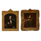 William S. Jewett, Gold Rush, oil on canvas portraits of Mr. and Mrs. William Ralston. Her portrait