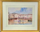 Mediterranean Harbor Town With Fishing Boats And Hillside by James Herbert Snell, Watercolor, offered May 2026
