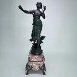 Auguste Moreau, Le Message (late 19th century). Cast Zinc, Sculpture with Bronze Patina and Marble with Gil