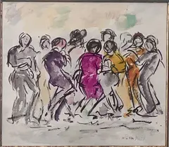 Jean Dufy, Untitled, Watercolor on Paper with Imagery of Ten Dancing People