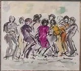 Jean Dufy, Untitled, Watercolor on Paper with Imagery of Ten Dancing People