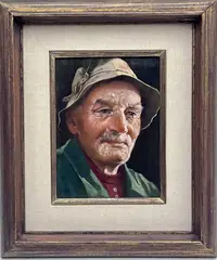 Bernd Funke, Untitled, Oil on Board Portrait Tyrolean Gentleman with Hat