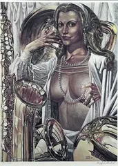 Siegfried Reinhardt, Woman with Instrument, 1966, Color Lithograph