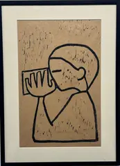Margo Hoff, Drink, Woodblock Print