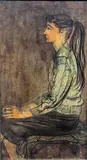 Billy Morrow Jackson, Resin Coated Painting of Young Woman, Ink and Gouche