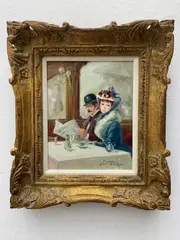 Untitled by J. Collar, OIL PAINTING ON CANVAS OF COUPLE AT TEA IN RESTAURANT, offered Mar 2025