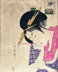Kitagawa Utamaro, PRINT FROM SIX HOUSES OF THE YOSHIWARA, KANSEI PERIOD, WOODBLOCK PRINT