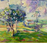 Kathryn E. Cherry, FARMHOUSE" OLD LYME, OIL ON CANVAS
