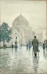 Paul Sawyier, MUSIC HALL, ST LOUIS, WATERCOLOR ON BOARD