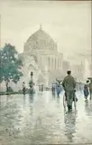 Paul Sawyier, MUSIC HALL, ST LOUIS, WATERCOLOR ON BOARD