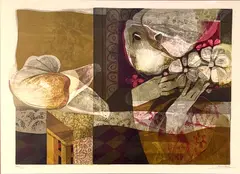 WOMAN HOLDING DOVE by Alvar Suñol Munoz-Ramos, LITHOGRAPH, offered Oct 2024