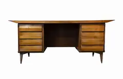 Melchiorre Bega, Wood desk, monumental wooden desk with side drawers realized by Melchiorre Bega