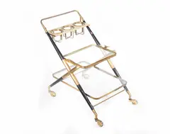 Vintage bar cart by Cesare Lacca, 1970, Black wooden and brass bar Cart with glass shelves. Mint condition., offered Jul 2023