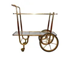 Cesare Lacca, Serving Cart, 1950, Brass bar cart with glass shelves.