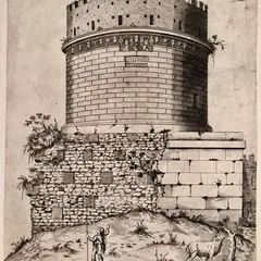 Antonio Lafreri, Mettelae Vxoris Crassi sepulchrum…, 1549..., View of Tomb of Cecilia Metella in via Appia in Rome. Part of Speculum Romanae Magnificentiae. Huelsen