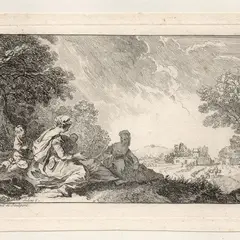 Jacques Philippe Le bas, Paesaggio con figure..., etching