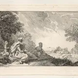 Jacques Philippe Le bas, Paesaggio con figure..., etching