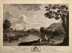Balthasar Anton Dunker, Veduta della Chiesa di S. Pietro di Roma dalla parte di Ponte Molle..., etching