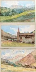 Roberto Bompiani, Lot composed by 3 watercolors with Alagna Valsesia landscapes, 1897/1901..., Whole the watercolors signed: R.to Bompiani; two out of three dated
