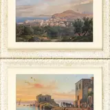 Salvatore Fergola, Lot composed by two napolitan landscape: "Capri with Vesuvio" view and "View of a Port"