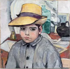 Portrait of a young boy with straw hat by Baccio Maria Bacci, offered Jun 2023