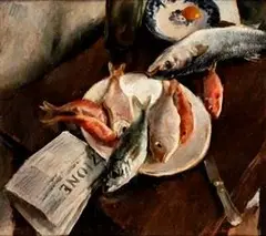 Still life with fishes and newspaper... by Gianni Vagnetti, offered Jun 2023