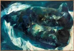 Renzo Vespignani, Interno con figure riverse, 1962, Oil on canvas