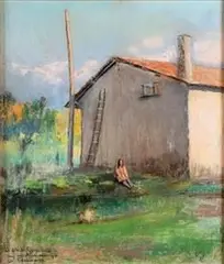 Antonio Cannata, Lady in front of a country house, Signature and dedication lower left