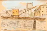 Orfeo Tamburi, Roman landscape with cranes on river Tiber, 1934