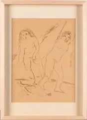 Two figures by Mario Mafai, Sepia and pencil on paper, offered Feb 2023