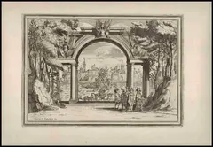 Arnold van Westerhout, Scenografia..., bella impressione on paper vergata pesante. Foglio in ottime condizioni salvo leggere ossidazione lungo il bordo