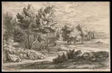Adriaen Fransz. Boudewijns, Paesaggio con due figure..., stampata on paper vergata. Foglio in ottimo stato