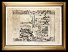 Arnold van Westerhout, Nuova et esatta pianta del Conclave con le funtioni che si fanno per la morte d..., Esemplare in discrete condizioni con fioritura sparsa e piccoli fori. Grande mancanza al centro della composizione