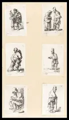 François Vivares, I mendicanti..., esemplari applicati al foglio di paper. Qualche macchia di colla