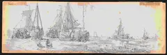 Auguste Musin, Recto: velieri in secca e figure; verso: palafitta di pescatori ...
