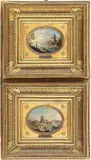 Paolo Anesi, a) Paesaggio costiero con ponte, fortezza e figure; b) Paesaggio costiero con b...