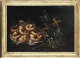 Giuseppe Recco, Natura morta con ciambelle, violacciocche e ramo d'ulivo o Allegoria della Pasq...