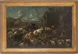 Domenico Brandi, Grande paesaggio con pastori e armenti a un fontanile con Ponte sullo sfondo (P...