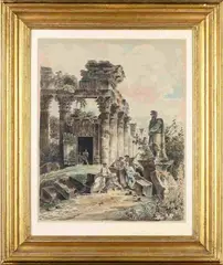Capriccio con figure e ruderi di un tempio classico nella campagna romana... by Charles-Joseph Natoire, offered May 2022