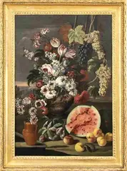 Grande natura morta di fiori e frutta in un paesaggio ... by Franz Werner Tamm, offered May 2022
