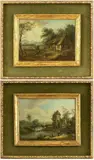 Johann Christian Vollerdt, Coppia di dipinti: a) Paesaggio con corso d'acqua ponte e figure; b) Paesaggio ...