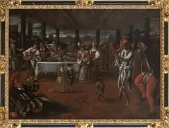 Dirk de Vries, Scena carnevalesca con maschere della commedia dell'arte...