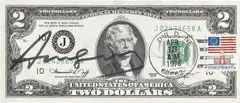 Two dollars Jefferson by Andy Warhol, mixed media on banconota, offered May 2017