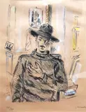 Filippo de Pisis, Ragazzo, 1944, lithograph acquerellata a mano