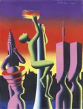 Mark Kostabi, The Crowning Archievement (Sunset Glory), 1997, oil on canvas