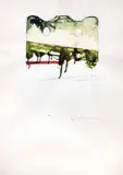 Mario Schifano, Pianura dell'Umbria (Veduta tra due tavolozze), 1979, enamel and collage on paper