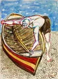 Giuseppe Migneco, Rientro dal mare, ink colorata on paper applicata on canvas