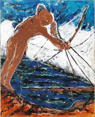 Mario Schifano, Il cacciatore, 1985, enamel and sabbia on canvas
